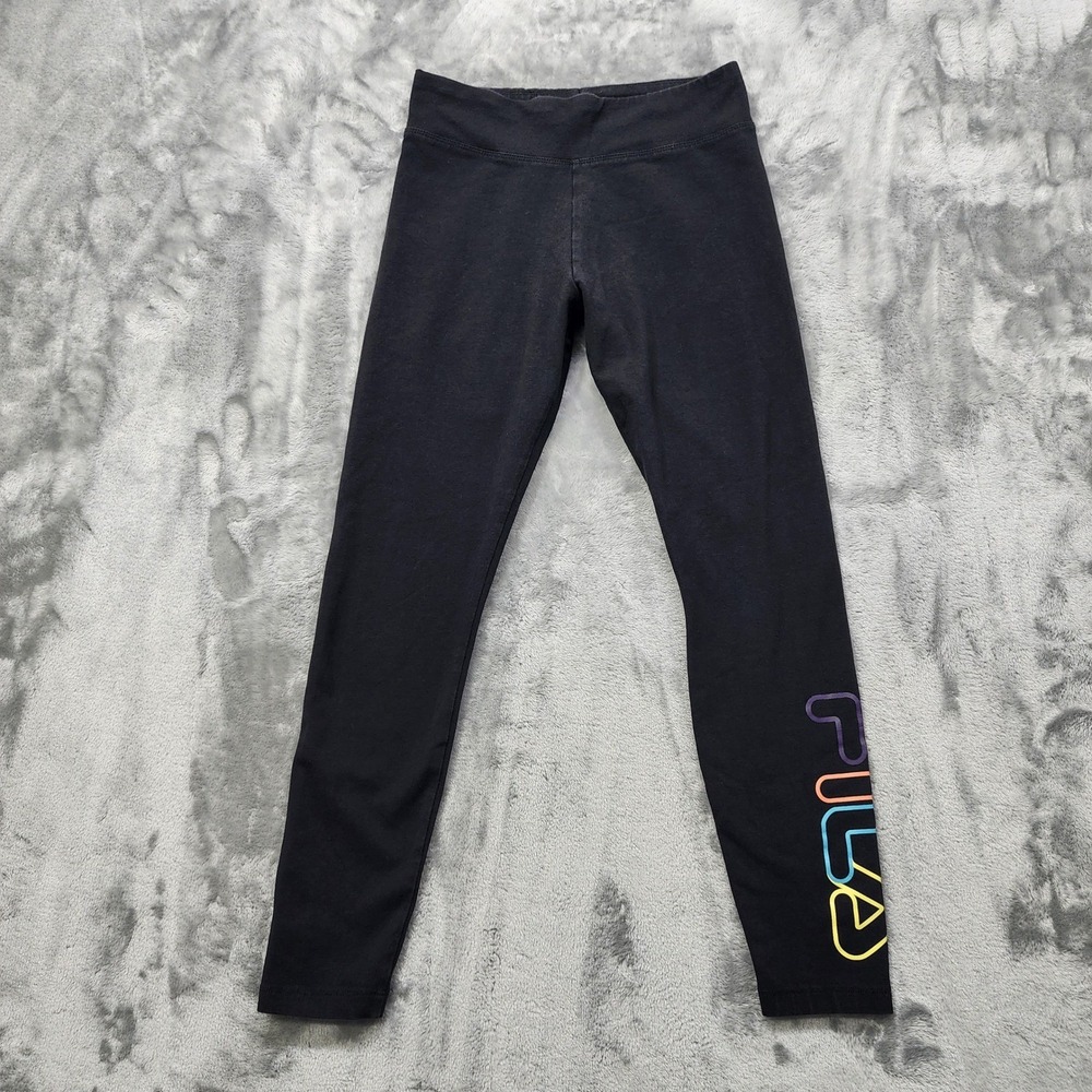Fila Legging Womens S Black Rainbow Logo Crop Ankle Stretch Activewear Workout